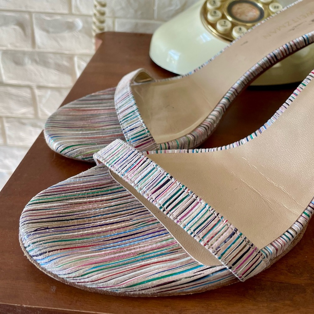 Stuart Weitzman Multicolor Suede Razzle Sandals Heels - Picture 7 of 16